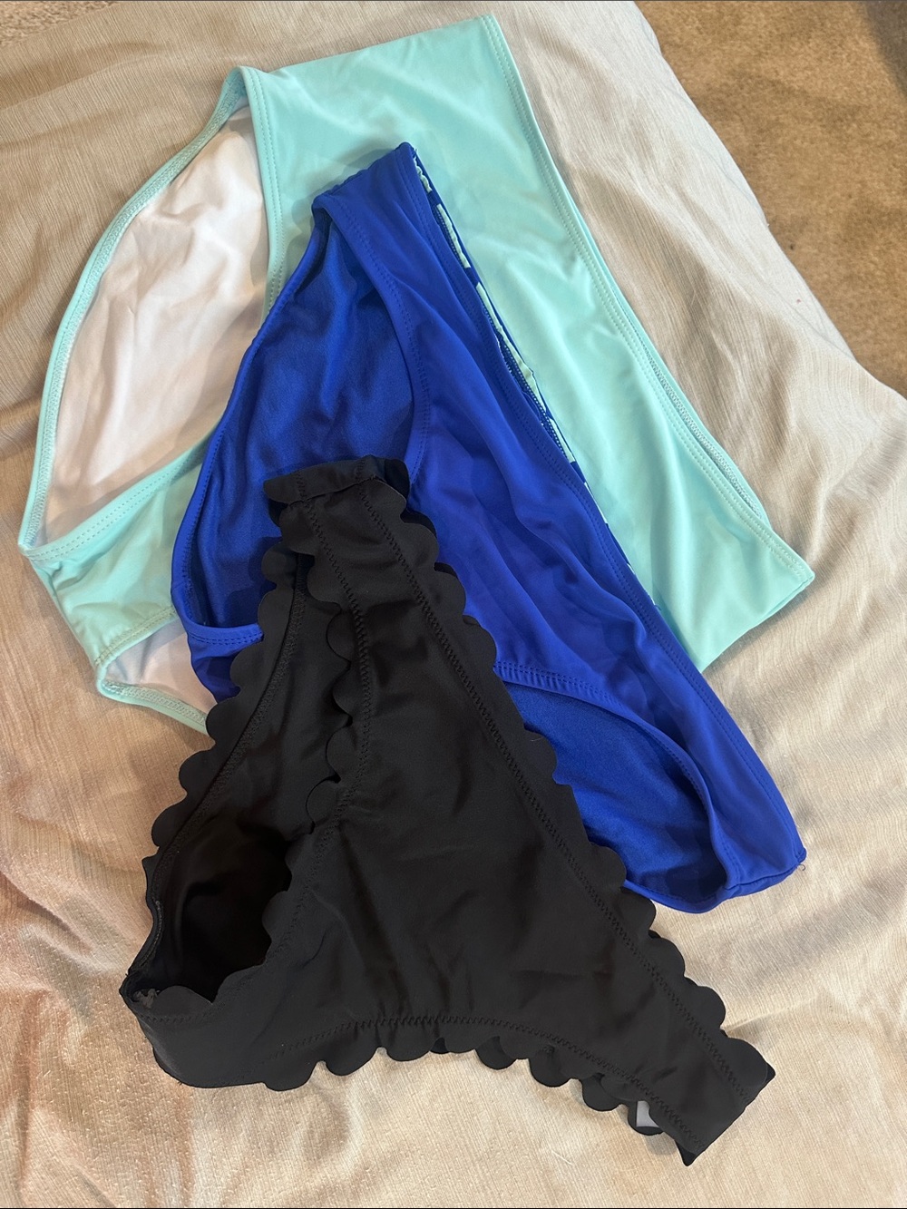 3 pair  Bikini Bottom Swim in Black, Royal Blue & Mint- Womens